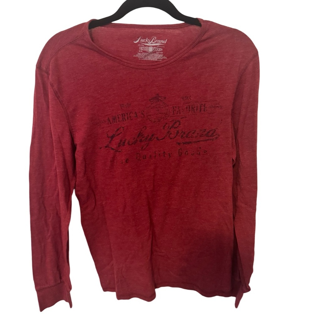 Lucky Brand Tee Shirt Mens Medium Red Long Sleeve Crew Neck Pullover Outdoor